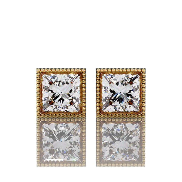 Front of Solitarie Princess Lab Diamond Earring Studs for Women Luxury in Gold