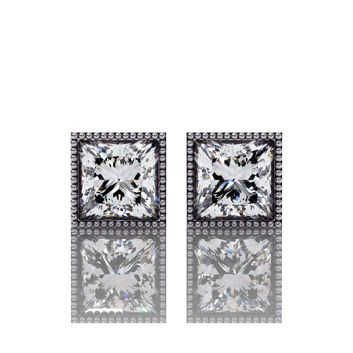 Front of Solitarie Princess Lab Diamond Earring Studs for Women Luxury in White Gold