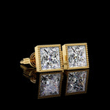 Cross Front of Solitarie Princess Lab Diamond Earring Studs for Women Luxury in Gold