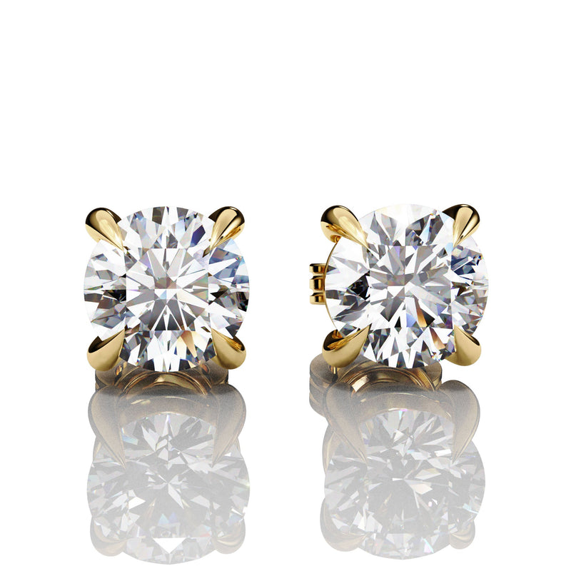 Solitaire Brilliant Round Diamond Stud Earrings in Yellow Gold