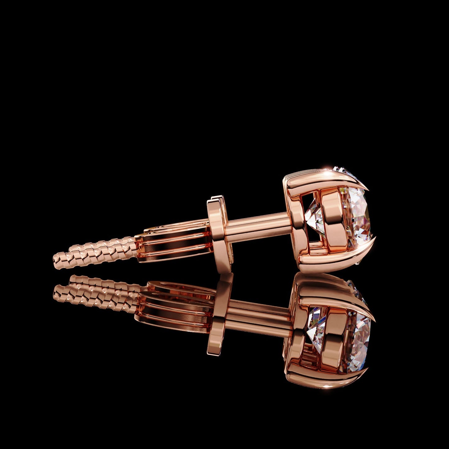 Round Diamond Stud Earrings in Rose Gold