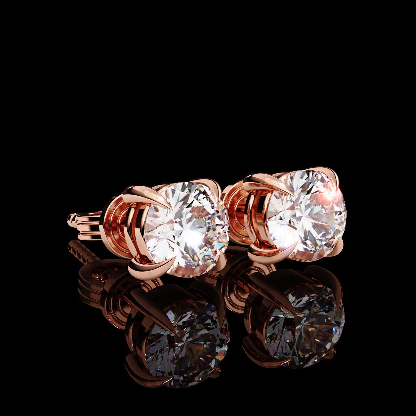 Round Diamond Stud Earrings in Rose Gold