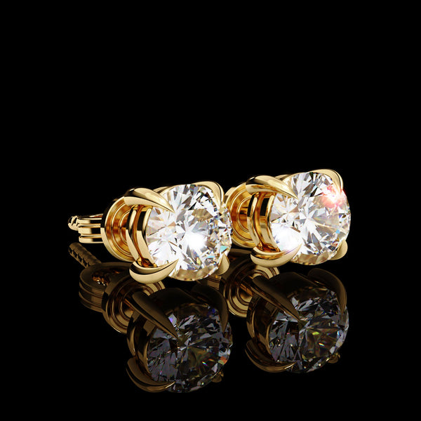 Solitaire Brilliant Round Diamond Stud Earrings in Yellow Gold