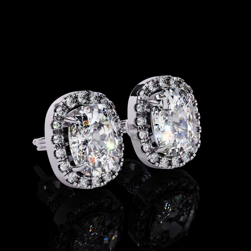 Front of Cushion Lab Diamond Earrings Halo Stud for Women Ethical Luxury