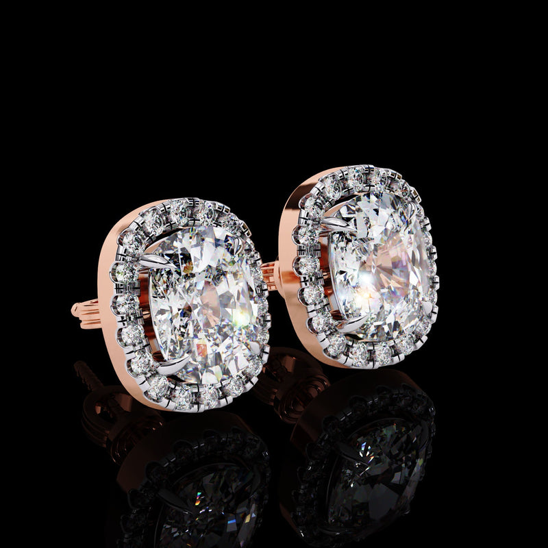 Cross Side of Cushion Lab Diamond Earrings Halo Stud for Women Conscious Luxury