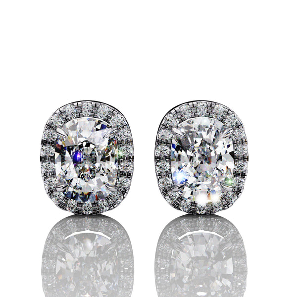 Front of Cushion Lab Diamond Earrings Halo Stud for Women Conscious Elegance