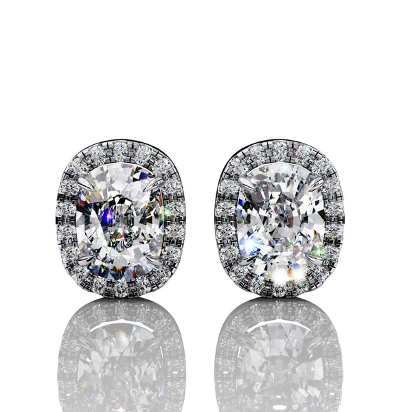 Front of Cushion Lab Diamond Earrings Halo Stud for Women Conscious Luxury