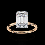 Emerald Cut Hidden Halo Solitaire Wedding Ring for Women