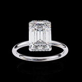 Emerald Cut Hidden Halo Solitaire Ring White Gold