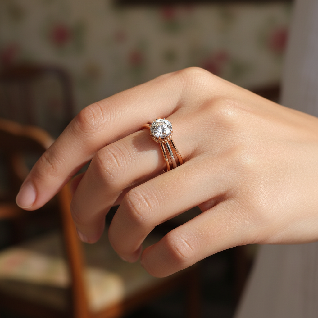 1.03ct Vintage Style Round Brilliant Lab Grown Diamond Solitaire Ring - Rose Gold