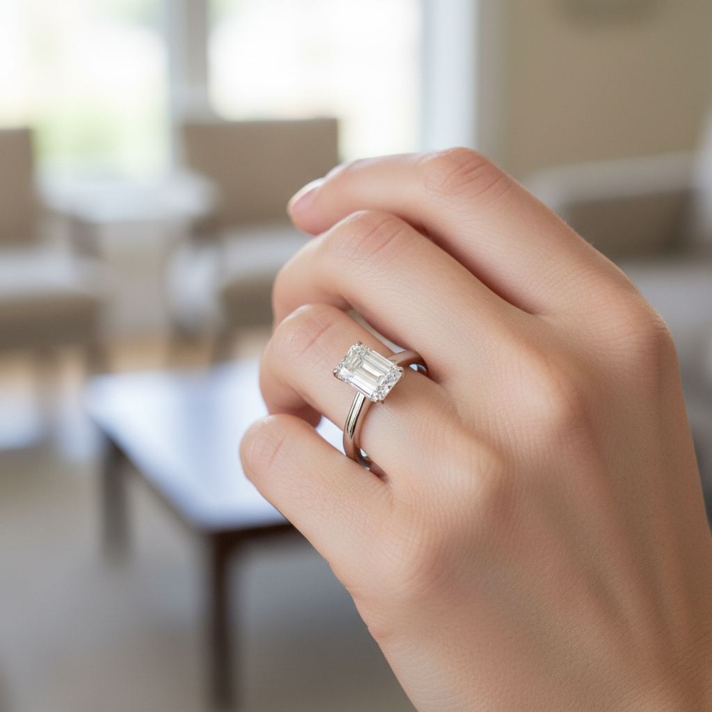 1.20ct Four Prong Emerald Cut Lab Grown Diamond Solitaire Ring - White Gold