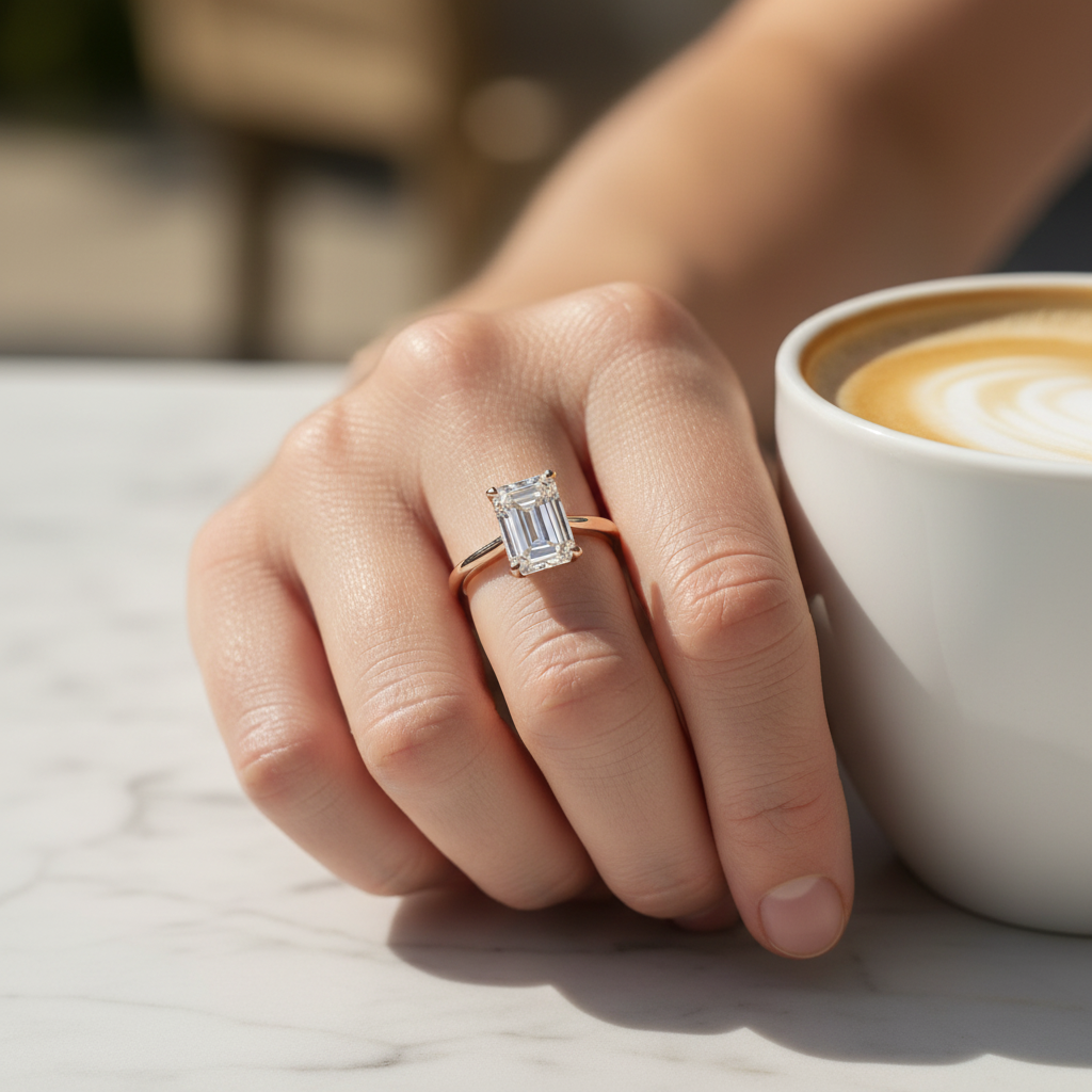 1.20ct Four Prong Emerald Cut Lab Grown Diamond Solitaire Ring - Rose Gold