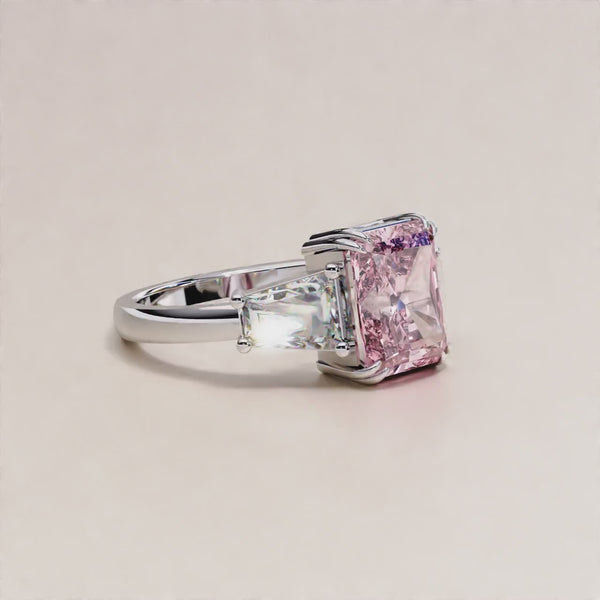 Adorned Opera Three Stone Pink Emerlad Lab Diamond Ring