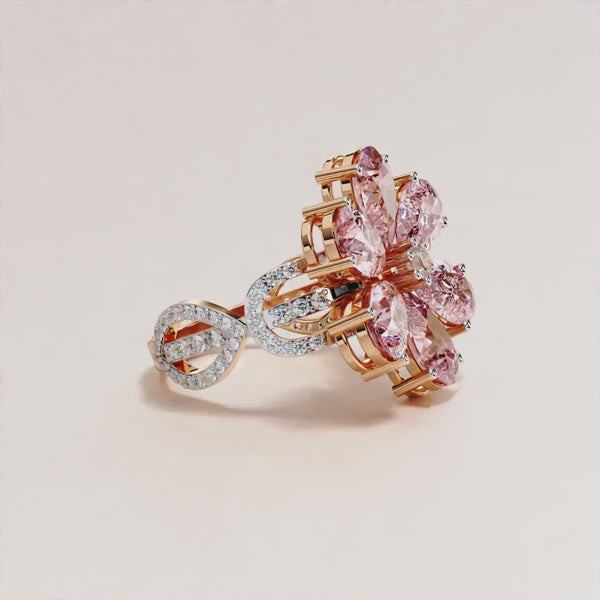 Rose Floral Pear Cut  Engagement Ring Rose Gold