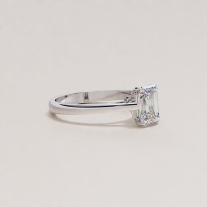Four Prong Emerald Cut Solitaire Ring White Gold