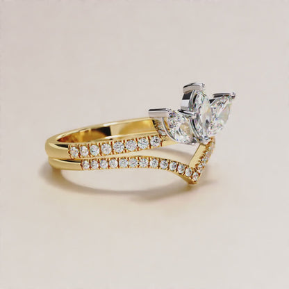 Open Pear Crown Diamond Ring for Women Luxury