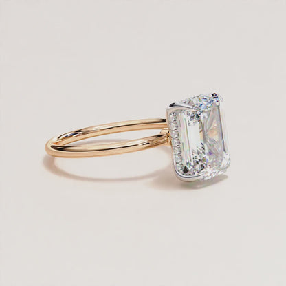 Emerald Cut Hidden Halo Solitaire Ring White Gold