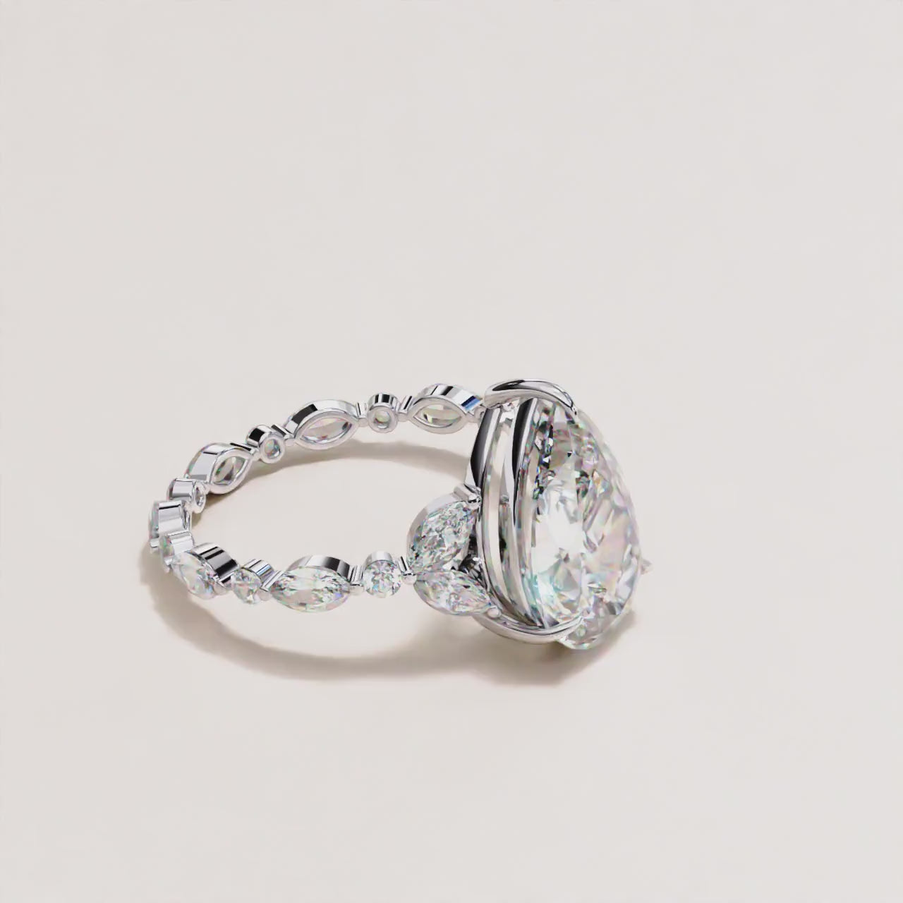 Side Diamond Pavé Pear Lab Diamond Ring Inspires from ShaneCo