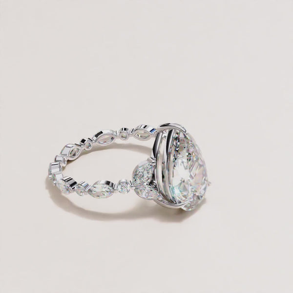 Side Diamond Pavé Pear Lab Diamond Ring Inspires from Tiffany